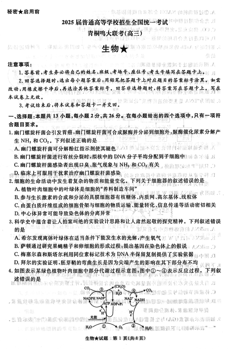 2025届河南青桐鸣高三2月联考生物试题及答案
