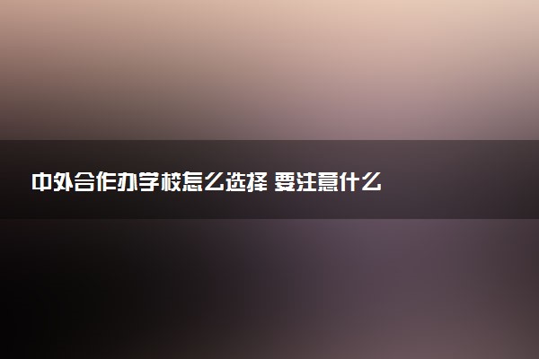中外合作办学校怎么选择 要注意什么